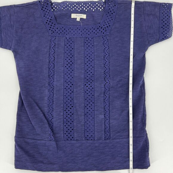 Madewell Navy Blue Eyelet Inset VIGNETTE Shirt Blouse NWT Women's top size XS - Picture 6 of 11